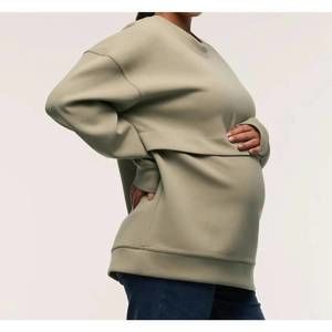 NEW SOON MATERNITY oversized feeding zip jumper sweatshirt in khaki